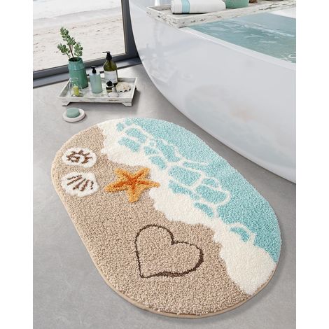 Tapis de bain de plage, antidérapant, idéal pour la salle de bain, la cuisine et l'entrée, motif coquillage et étoile de mer, 50 x 80 cm (1/5)