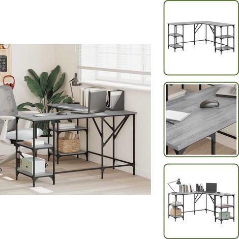Scrivania con ripiani - vidaXL Scrivania Grigio Sonoma 139x139x75 cm in Legno Multistrato - Scrivania con piedini regolabili