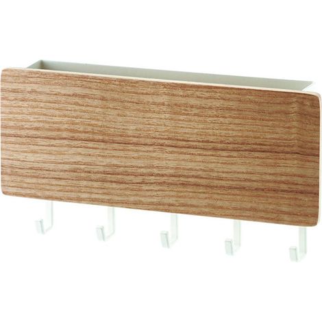 Hallway Wall Holder Wooden Punch Free Multifunctional Key Holder for Bag Hat Scarf Natural Wood Color (1/4)