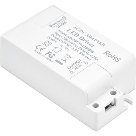 Alimentation LED 6 W, entrée AC 100-240 V, 0,35 A sortie DC 12 V, 0,5 A. Transformateur pour salle de bain. (1/5)