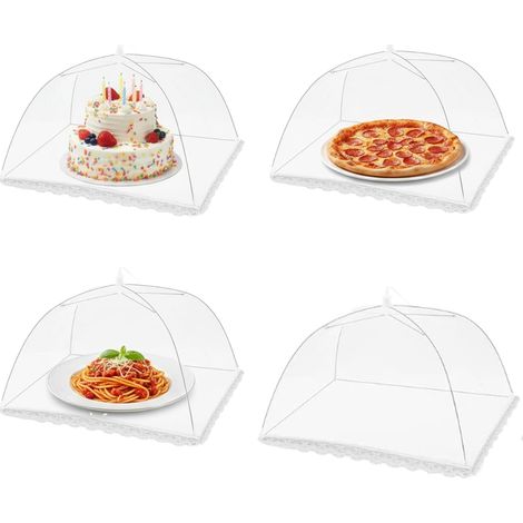 4 Cloche Alimentaire,Design Pliable 32x32cm,Moustiquaire Polyester,Fruits Viandes,Cuisine Pique-Nique