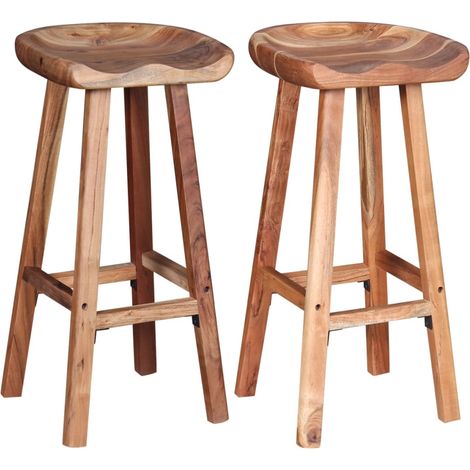 Tabourets de bar, lot de 2, en bois d'acacia massif