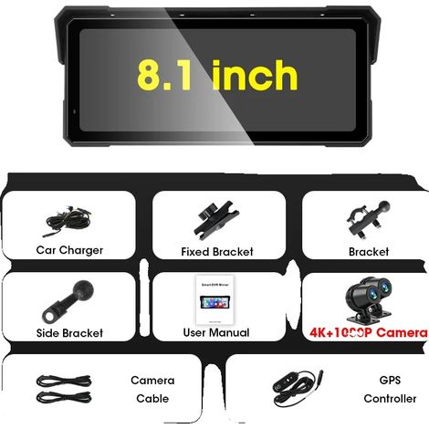 GPS de moto, écran de 8,1 pouces, étanche IPX7, 8,1 pouces DVR (1/2)