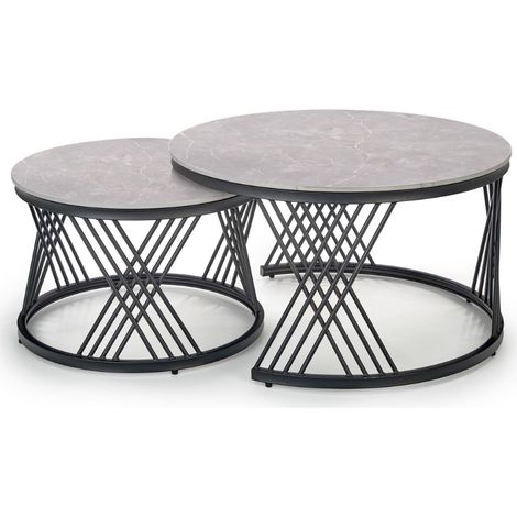 Ensemble de deux tables gigognes avec plateau aspect marbre gris MANOLO (1/5)