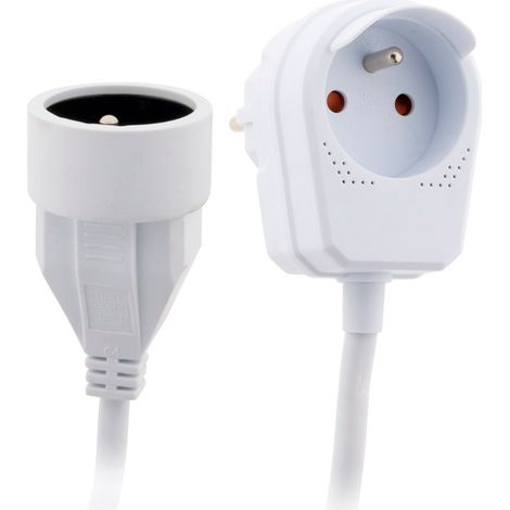 Zenitech – Prolongateur HO5VV-F 3m avec prise gigogne – Blanc – 16A – 250V – Pour chantiers humides