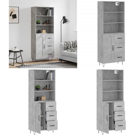 Highboard Betongrau 69,5x34x180 cm Holzwerkstoff - Sideboard - Hochschrank - Wohnraumgestaltung - Aufbewahrungsmöglichkeiten - Betonoptik - Home & Living (1/5)