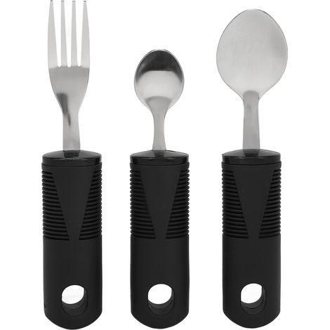 3 Cuillères adaptatives en acier inoxydable, manche large caoutchouc antidérapant, anti-tremblement, pour arthrite et Parkinson (1/5)
