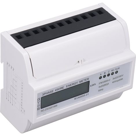 Compteur Électrique Triphasé 4 Fils 7P avec Affichage LCD Numérique pour Rail DIN (1/5)