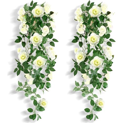 Künstlicher Blumenstrauß, künstliche Pflanze für draußen und drinnen, Kunststoffgirlande, künstlicher Efeu, fallende Pflanzendekoration für Hochzeit, Balkon, Wand, Garten, zum Aufhängen (1/5)