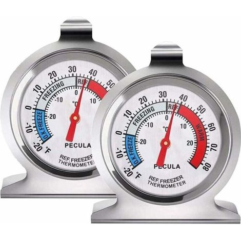 Lot de 2 thermomètres de réfrigérateur, -30 à 30 °C / -20 à 60 °F, thermomètre analogique classique pour réfrigérateur, grand cadran avec indicateur rouge, convient pour réfrigérateur/glacière-Crezuo (1/4)