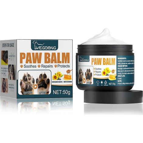 Boîte de 50 g de crème pour coussinets de chiens et de chats, prévenant le dessèchement et les crevasses des coussinets et hydratant la plante des pieds.