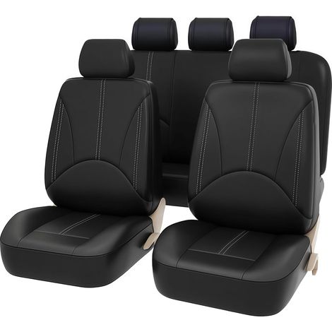 Couverture de Siège de Voiture Universelle 11 Pièces - Housse de Siège Auto Complet Ensembles - Couvre/Protecteurs de Sièges Avant et Arrière Similicuir, Noir (1/5)