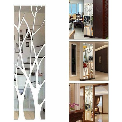 Adhesivo de pared de espejo acrílico 3D, adhesivos de espejo removibles con diseño de ramas de árbol para decoración de dormitorio, sala de estar, baño y aseo. (1/5)