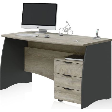 Mesa de escritorio con 3 cajones 136x67 cm Elan Roble Alaska - Gris Antracita (ancho) x 74cm (alto) (1/5)