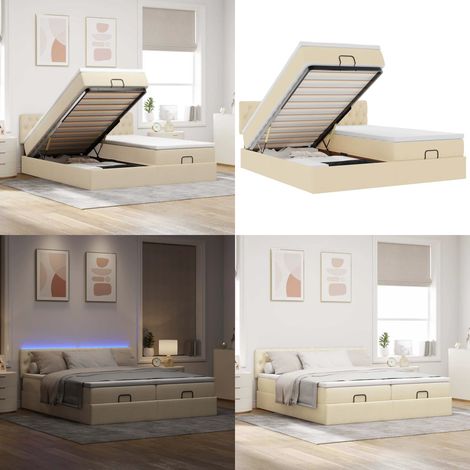 Cadre de lit ottoman avec matelas crème 160x200 cm tissu - Matelas à ressorts ensachés - Rangement sous le lit (1/5)