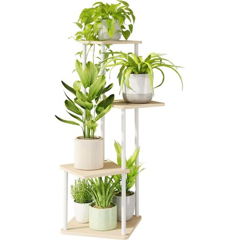 Support Plantes Intérieur 4 Niveaux Blanc, Porte Plante Intérieur En Métal Pour Plusieurs Plantes, Étagère Plante D'Angle, Porte Plante Extérieur Pour Balcon, Jardin, Salon (Blanc). (1/5)