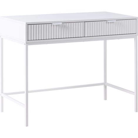Consola con 2 cajones diseño acanalado de madera transformada MDF mesa entrada blanco Adelaide