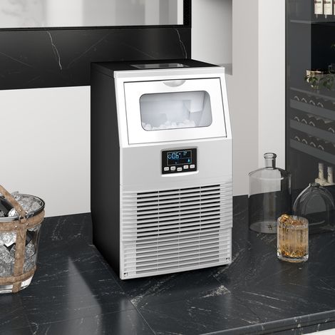 Kommerzielle Eiswürfelmaschine, LED-Beleuchtung, leicht lesbare Anzeigen, mit Schaufel, Silber