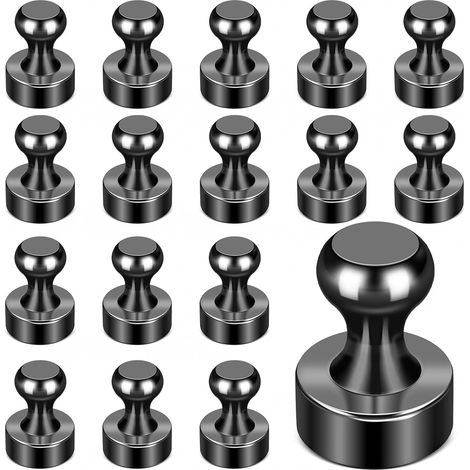 Lot 18 aimants réfrigérateur noirs métal ronds forts 1,2x1,6 cm 3 couches nickel cuivre blanc (1/5)