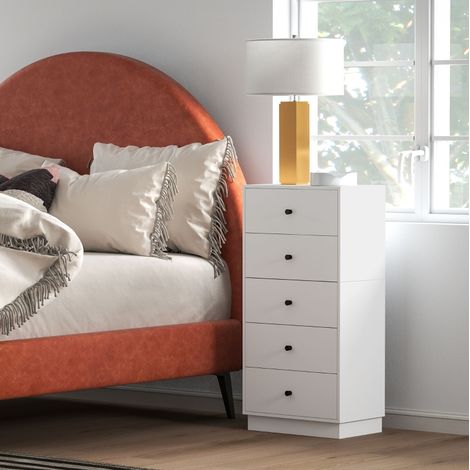 Cassettiera 5 cassetti 47 x 29 x 95 cm in legno bianco, mobile contenitore MEUBLIV (1/5)