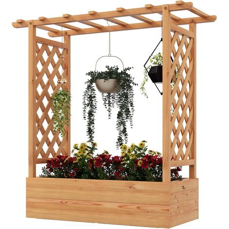 Goplus – Jardinière en bois avec treillis 113 cm – Trou de drainage – Dimensions 110 x 44 x 113,5 cm – Pour plantes grimpantes et fleurs