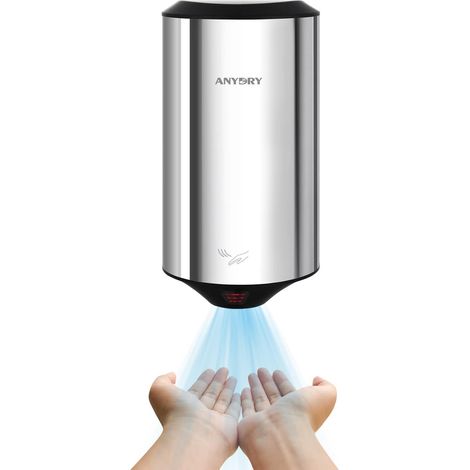 Sèche-Mains électrique Compact Sèche-Mains Automatique à Grande Vitesse Acier Inoxydable Poli 1350W