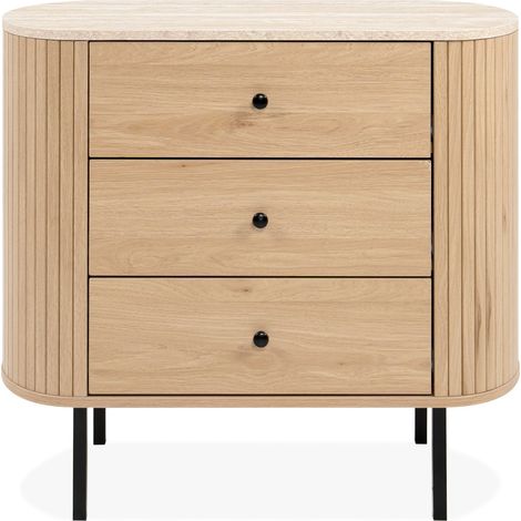 Commode 3 tiroirs effet Chêne et Travertin 80 cm - Juna