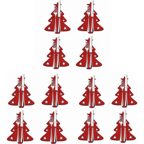 Lot de 12 porte-couverts en forme de sapin de Noël, pochettes à couverts de Noël, décorations de table de Noël, pochettes à couverts décoratives pour Noël (1/5)