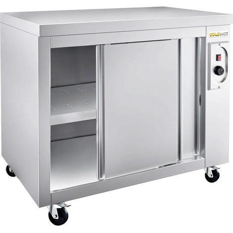 Meuble bas inox chauffant 1200x700 mm sur roulettes PREMIUM - GOLDINOX (1/2)