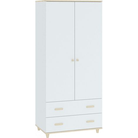 Armoire de Rangement à Double Porte avec 2 Larges tiroirs coulissants pour Le Salon et l'entrée en Panneaux stratifiés Blanc et Acacia 50 x 80 x 180 cm. (1/5)