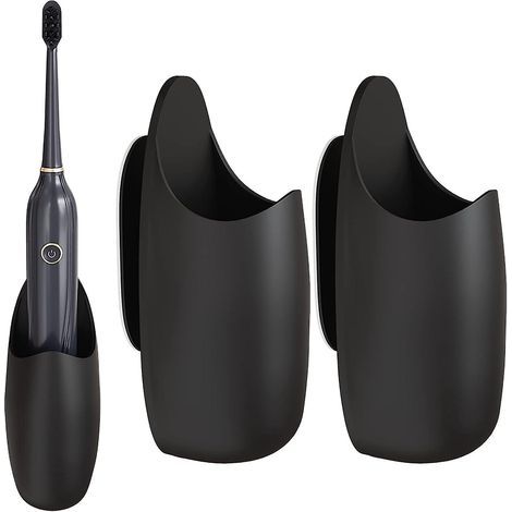 2 Pices, Noir Porte Brosse Dents - Support Brosse Dents Lectrique Porte-brosse Dents Adhsif Organisateur De Dentifrice Mural Autocollant Multif (1/5)