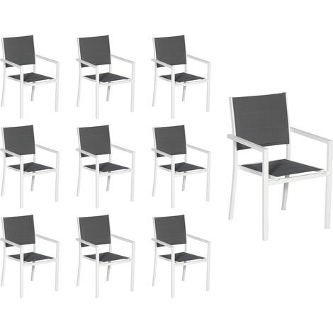 Set di 10 sedie imbottite in alluminio bianco - textilene grigio