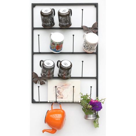 DanDiBo Tassenhalter Wand Tassenregal Tassenständer 14 Haken Schwarz Metall 93850 Tassen Regal Organizer Aufbewahrung Kaffeetassen Regal (1/5)