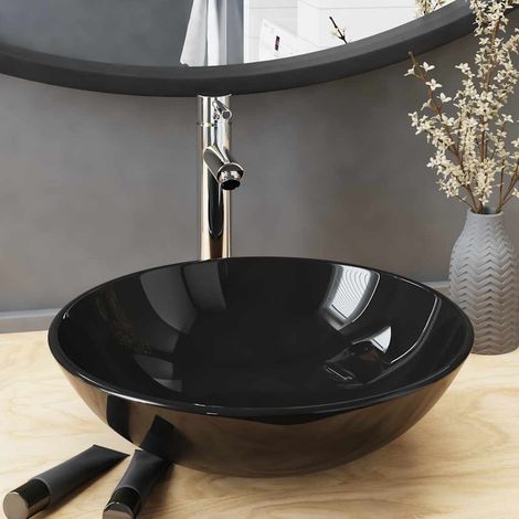 Vasque à poser Lavabo à poser pour salle de bain - avec robinet et drain à poussoir Verre trempé BV247195 - BonneVie (1/5)