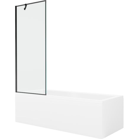 Baignoire rectangulaire Mexen Cubik 160 x 70 cm avec habillage et pare-douche 1 volet 70 cm, motif noir - 550316070X9507007070 (1/5)