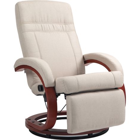 HOMCOM Swivel Recliner Chair with Extended Footrest, Manual Reclining Armchair with Wood Base for Living Room, Bedroom Beige