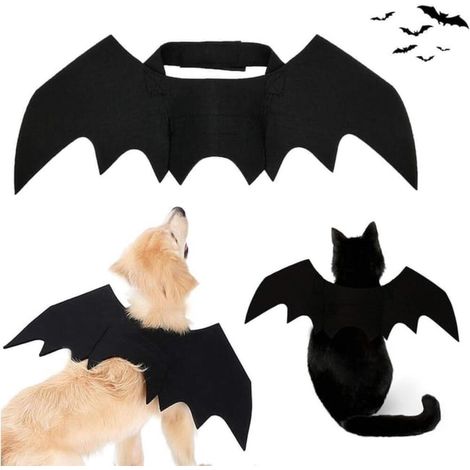 2 kurze Haustierkostümteile mit Fledermausflügeln und schwarzem Klettverschluss, 55 x 25 cm, ideal für Halloween und Weihnachten (1/3)