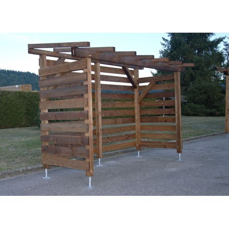 WMU – Abri à vélos en bois massif épicéa – Dimensions 348 x 140 x 218 cm – Traitement autoclave marron classe 3 – Fabrication française (1/4)