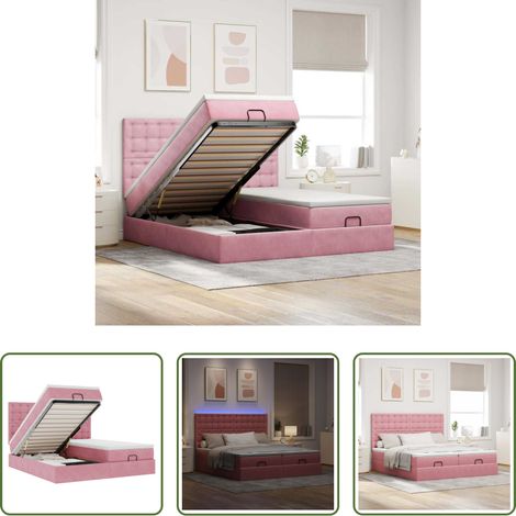 Sommiers hydrauliques - Cadre de lit ottoman avec matelas rose 200x200 cm velours (1/5)