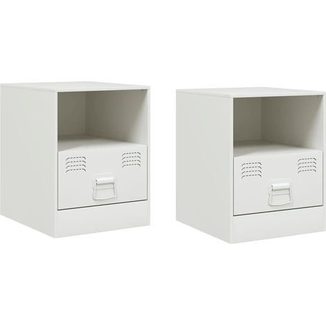 Set 2 comodini con cassetto e vano a giorno 34,5 x 39 x 44 cm acciaio bianco DEC034851
