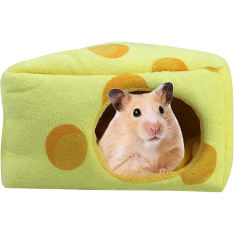 Hamsterhöhlenbett, warmer Winterversteck für Kleintiere, mit herausnehmbarem Kissen, rutschfestem Käfigzubehör, geeignet für Zwerghamster, große Ratten, Igel, Gleithörnchen und Eichhörnchen (Käse).