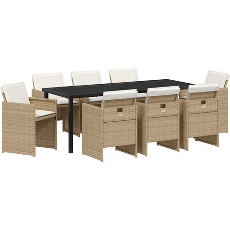 Maison Exclusive - Set da Pranzo per Giardino con cuscino 9 pcs Beige polyrattan