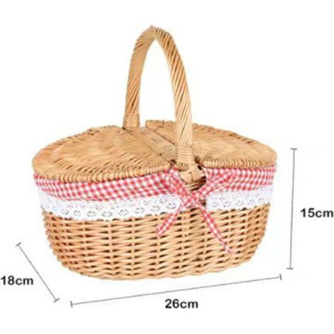 Panier de pique-nique en osier style champêtre avec couvercle, poignée et doublure pour le camping, idéal pour les pique-niques, les fêtes et les barbecues. (1/5)