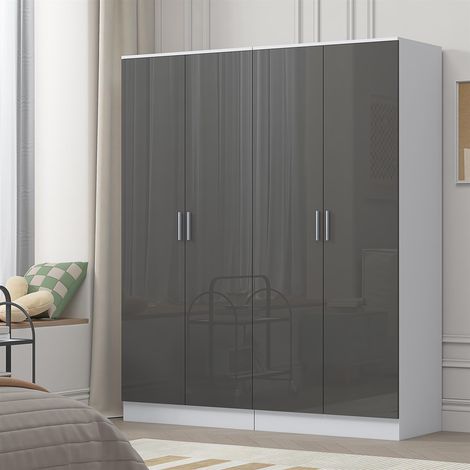 Reflect 2x 2 Door Plain Wardrobe Bundle - Grey Gloss & Matt White - Hanging Rails & Shelves - Modern Sleek Design