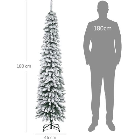Sapin artificiel de Noël blanc et vert, floconné, silhouette fine, ignifuge, 180 cm, décor festif (1/5)