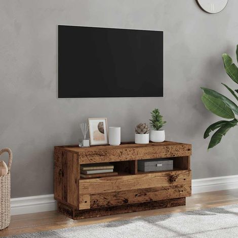 TV-Schrank mit LED-Leuchten Altholz-Optik 80x35x40 cm