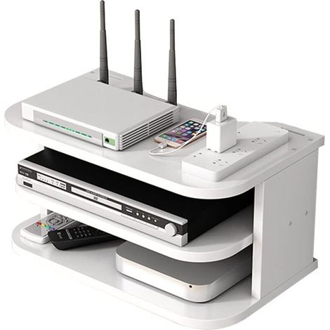 Routeur WiFi Boîte de Rangement Étagères Flottantes Meuble TV Rack Top Multicouche Rangement Étagère pour Décoration Murale (jl04,Blanc)