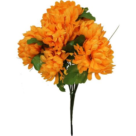 Künstlicher Chrysanthemenstrauß in Orange mit Gras – Dekorative Blumen, 40 cm (1/2)