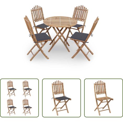 vidaXL Coussins de jardin - Mobilier à dîner d'extérieur pliable 5 pcs avec coussins bambou (1/5)