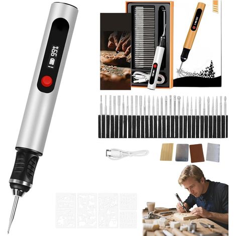 Engraving Pen, Precision Electric Engraving Pen with 3 Speeds, 30 Tips and 5 Engraving Plates, Engraving Kit for DIY Creations on Metal, Wood and Glass (E)
